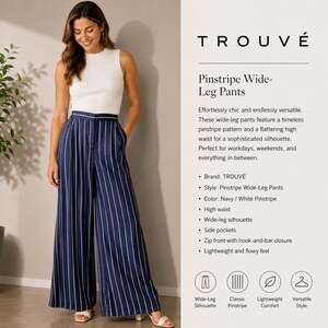 Trouvé Navy White Pinstripe High-Waist Wide-Leg Pants